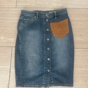 All Saints Blue Denim Skirt with Brown Pocket